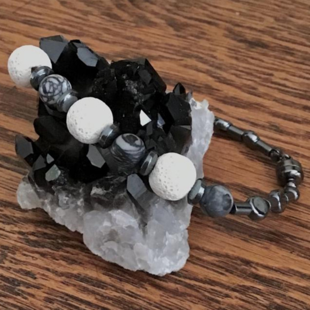 Sterling - Lava - Hematite -  Mens Bracelet